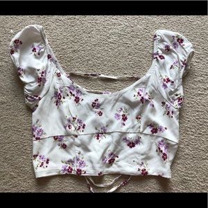Aeropostale White Floral Laced Back Crop Top Shirt Tee Blouse Scoop Neck New